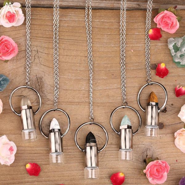 

chains 2ml natural black agates amazonite stone hoop roll on perfume bottle pendant necklace women essential oil rollerball gift1, Silver
