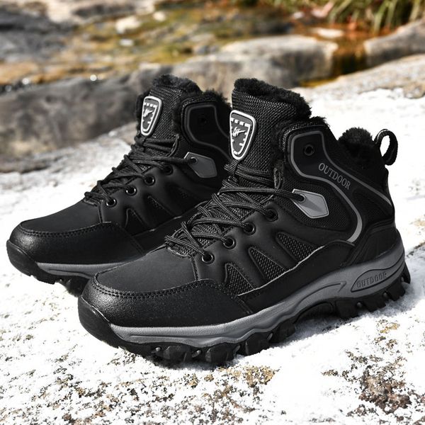 

winter snow ankle boots for men thick plush boots men shoes casual super warm hiking shoes military boots men sneakers black bot