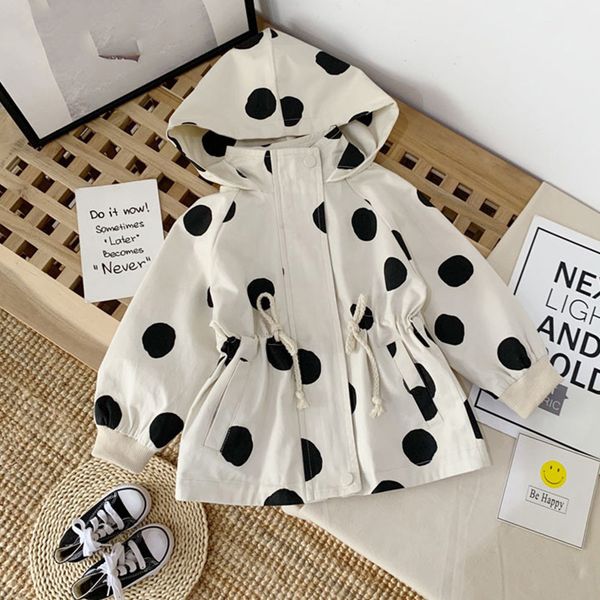 

spring autumn children clothes boys korean fashion polka dot hooded windbreaker girls loose casual coat kids jacket 210515, Blue;gray