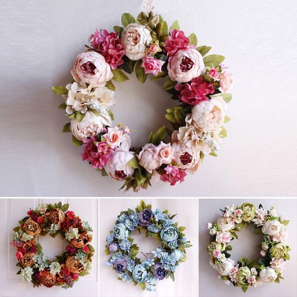 

decorative flowers & wreaths european vintage artificial flower wreath peony - 16inch door spring round door, wedding, home decor