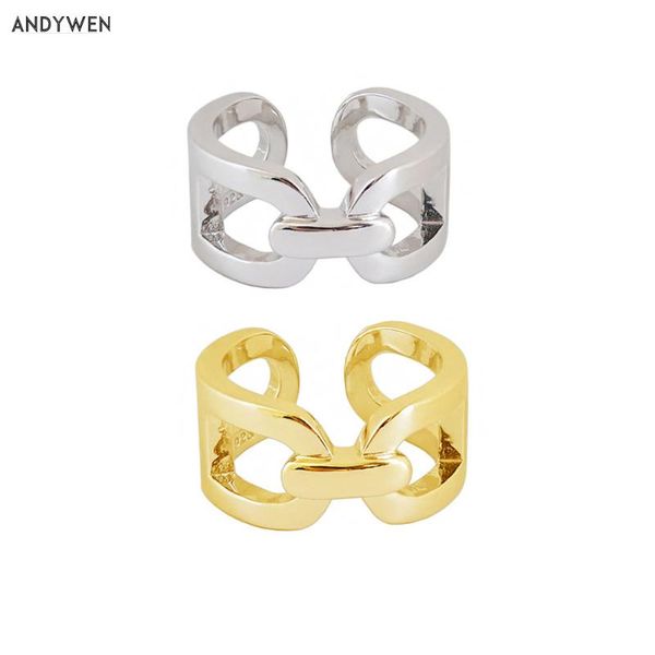 

925 sterling silver gold cuffs women resizable rings large thick adjustable big european special party jewelry cluster, Golden;silver