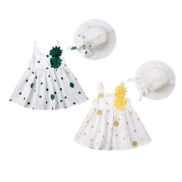

girl's dresses toddler kids summer vestidos dot flower tutu dress sun hats 2pcs clothes baby girl princess wedding party pageant sundre, Red;yellow