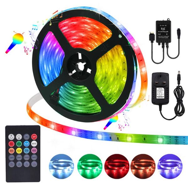 

strips 5m rgb led strip smd 12v 30leds/m flexible tape light ip65 waterproof ribbon diode with 20key music controller