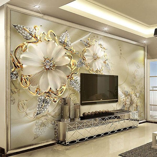 

wallpapers custom wallpaper european style 3d jewelry golden flowers po wall mural living room luxury home decor self-adhesive stickers