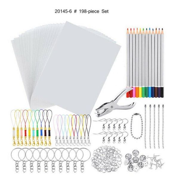 

craft tools heat shrink sheet plastic kit shrinky art paper hole punch keychains pencils diy drawing supply 33/198 pcs