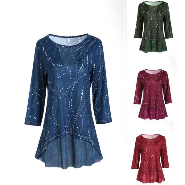 

casual dresses autumn and winter 2021 fashion round neck seven sleeve printed t-shirt women's, Black;gray