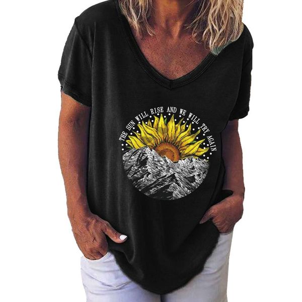 

plus size women's t-shirt fashion daisy print short-sleeved summer poleras mujer camisetas, White