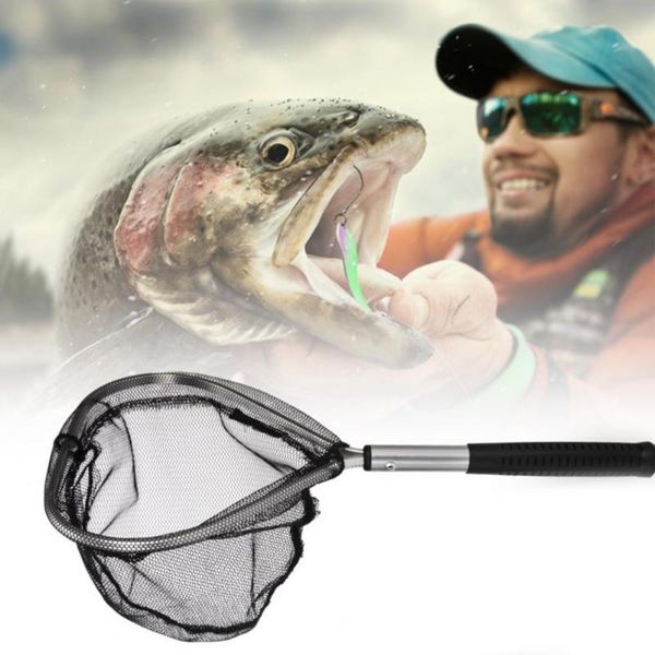 

fishing landing net tear resistance widely use aluminium alloy triangle nylon coating pole for angling accessories