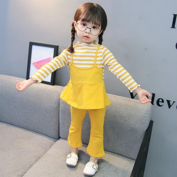 

clothing sets 2021 children's spring long sleeve t shirt+pant sport set kid striped pyjamas boy girl kids, White