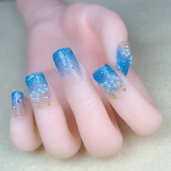 

nail art decorations 24pcs fashion manicure patch false nails save time wearable with glue sk88, Silver;gold