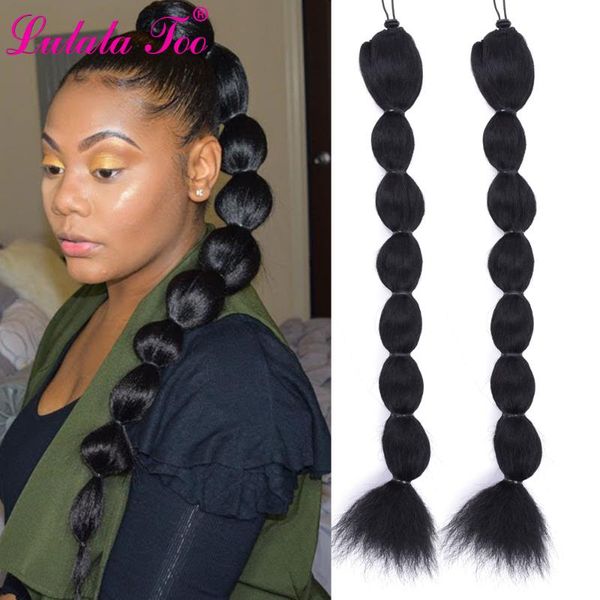 

synthetic wigs high puff afro kinky straight drawstring ponytail wig bubble pony tail clip in on hair, Black
