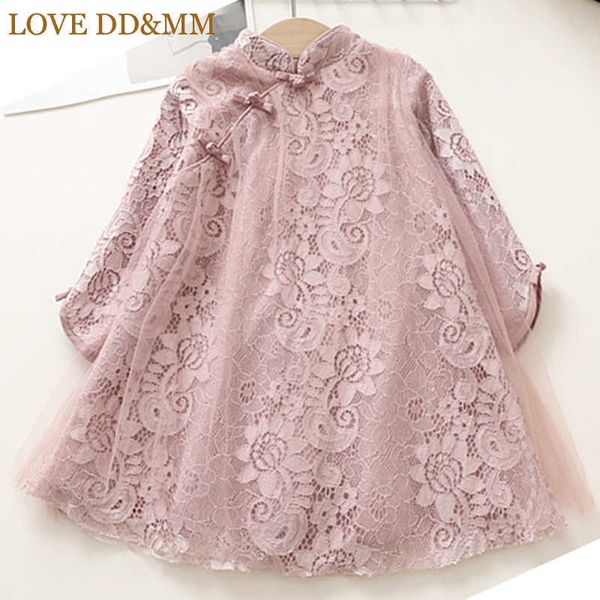

love dd&mm girls dresses spring children's clothing retro net yarn long-sleeved cheongsam dress sweet girl clothes 210715, Red;yellow