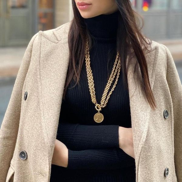 

pendant necklaces flashbuy gold color chain necklace for women men alloy metal portrait coin fashion jewelry, Silver