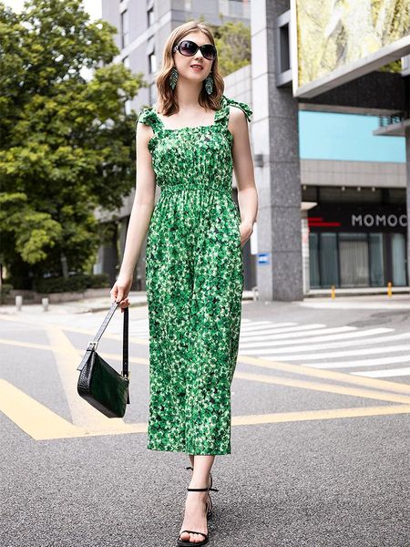 

women's jumpsuits & rompers 2021 summer high waist hollow out wide leg pants show thin print suspender one-piece, Black;white