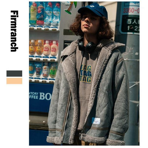 

men's down & parkas firmranch men/women vintage lambswool coat solid color streetwear thicken sherpa jacket men youth casual erkekler c, Black