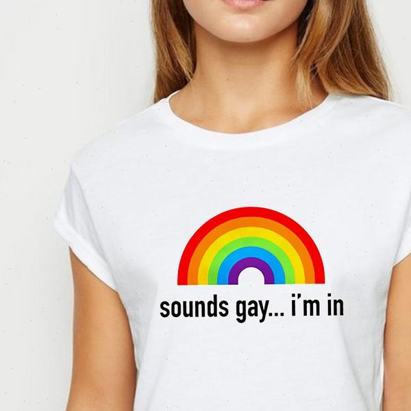 

womens t shirt female lgbt sounds gay im in oversize round neck tee spring summer funny show thin shirts, White