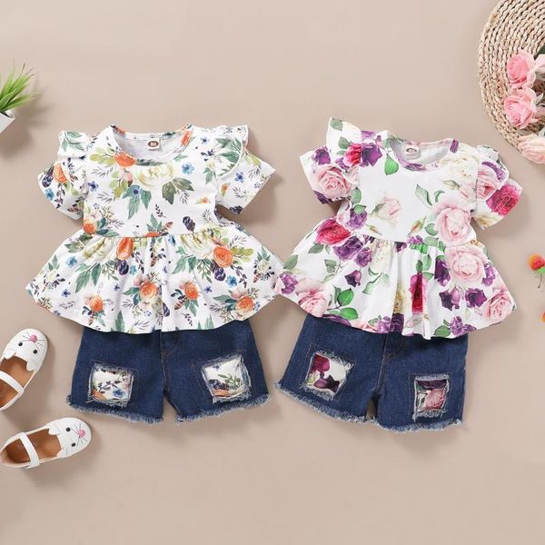 

clothing sets baby girl clothes set born floral summer shirts shorts jeans, White