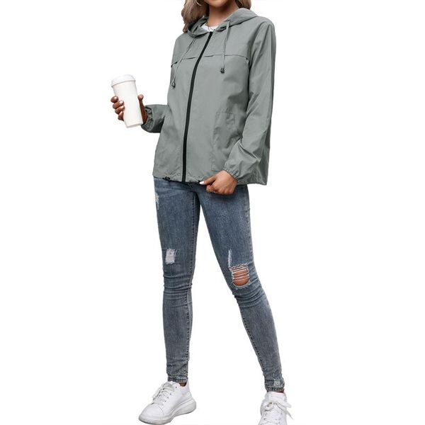 Damenjacken Frau Polyester Mantel Langarm Kapuzenhalstaschen Reißverschluss Lässig Herbst Frühling Sport Strickjacke Tops