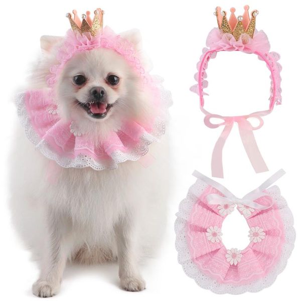 

dog apparel pet hat decorative cute crown lace headband costume with cat bib clothing accessories dress up for party