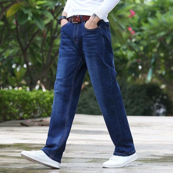 

big size 40 42 44 46 men brand jeans slim fit business casual stretch denim pants male balck blue trousers 7xl men's