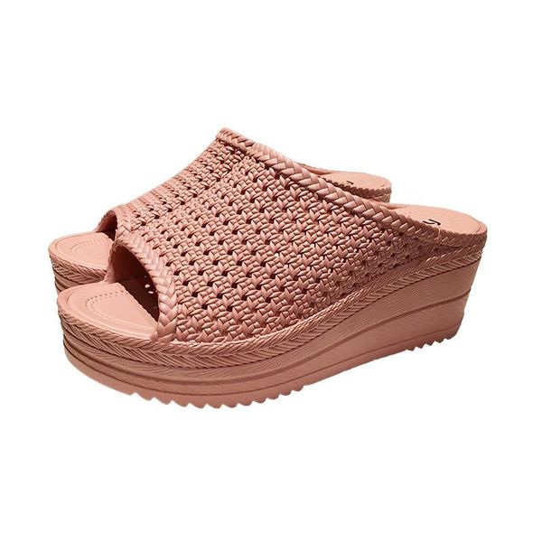 

plastic summer shoes women chunky slippers platform wedges for beach holiday 2021 female, Black