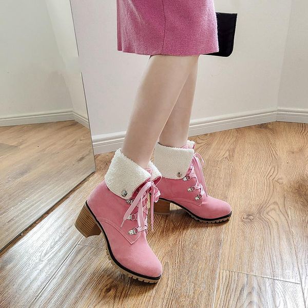

boots yqbtdl 2021 autumn flock ankle for women short plush ladies pumps woman high heel platform rubber shoes plus size34-43, Black
