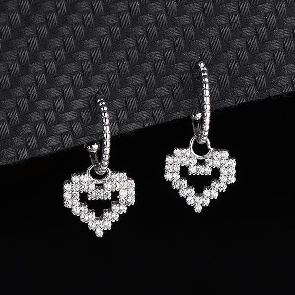 

stud s925 sterling silver love with diamonds female temperament earrings short hollow heart gift, Golden;silver