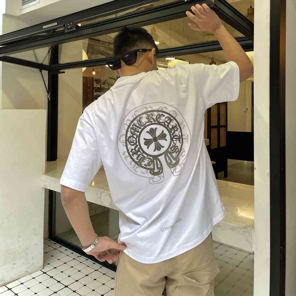 

ch chh 2021 spring summer new lovers cross sanskrit double print round neck short sleeve t-shirt for men and wome, White
