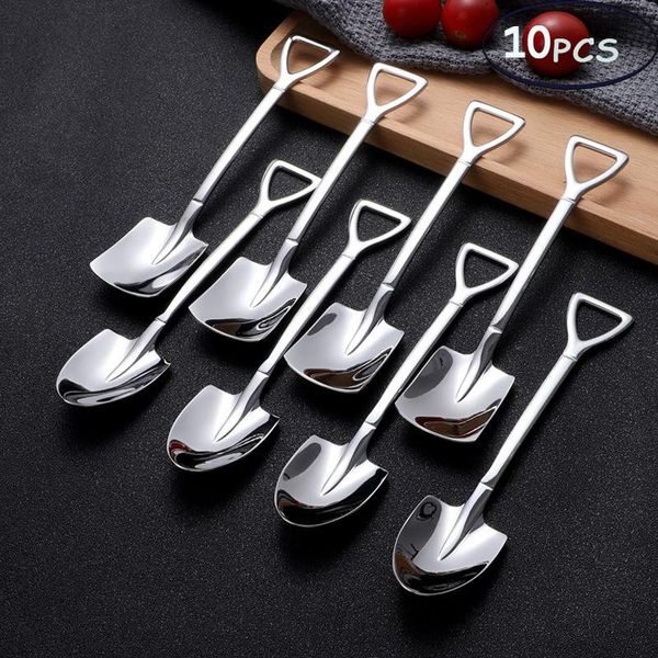 

spoons 10pcs shovel coffee spoon creative stainless steel tea-spoon ice cream dessert christmas gift tableware tool