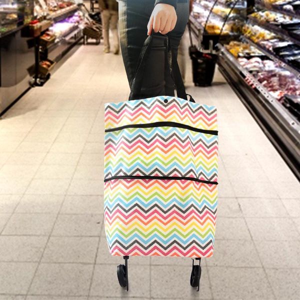 

storage bags foldable shopping trolley cart reusable eco large waterproof bag luggage wheels basket non-woven market pouch