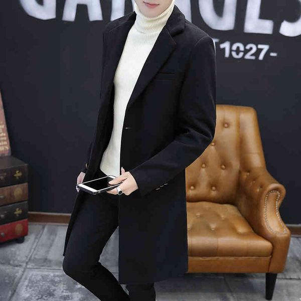 

men's trench coats spring/autumn woollen blend coat mid long windbreaker jacket overcoat korean slim over knee sreetwear clothes 3xl, Tan;black