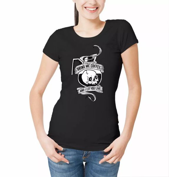 

womens bring me coffee t-shirt caffeine drink break work love funny joke, White;black