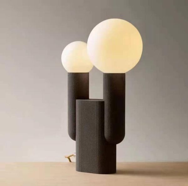 

table lamps postmodern simple resin black living room double head lamp led e27 lighting white frosted glass ball bedroom art desk
