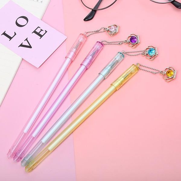 

2pcs sweet cartoon crown jewel pendant gel pen ink promotional gift stationery school & office supply sign gifts writing pens