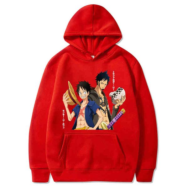 Anime One Piece Hoodie Мужчины и женщины Harajuku Pullover Печатные пуловерные Толстовки с длинным рукавом Свободная уличная одежда Топы Hoodie H1227