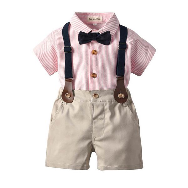 

baby clothing sets boys suits children outfit kids clothes summer gentleman bow tie short sleeve shirts suspenders shorts pants birthday b72, White