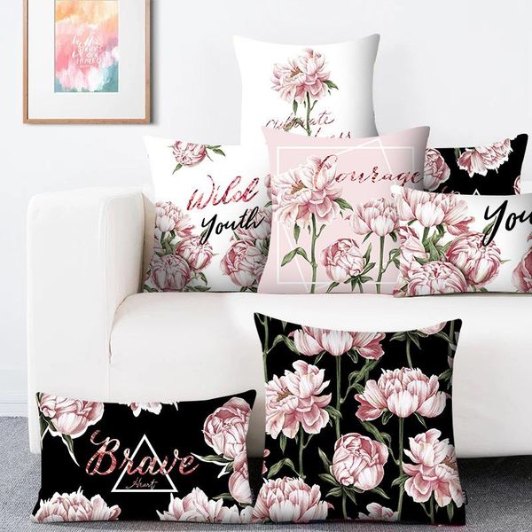 

cushion/decorative pillow pink flower pattern decorative sofa cushion cover polyester cotton pillowcases home decor floral love cases elife