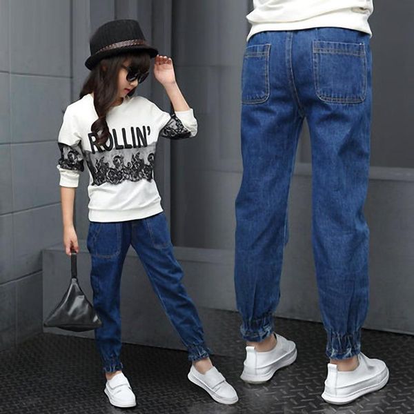 

jeans 2021 autumn kids jenas girls high waist blue slim loose denim korean for girls/teens trousers pants teenage 8 10 12