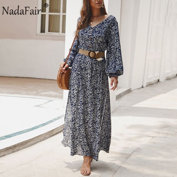 

nadafair vintage floral maxi dress summer a-line high waist lantern sleeve long retro boho dress party elegant women vestidos, Black;gray
