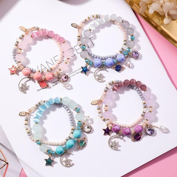 Link, Kette Stern Mond Opal Ethnische Elastizität Kristallstein Mehrschichtiges Armband Für Frauen Modeschmuck Zubehör