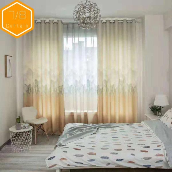 

chinese style curtain linen landscape painting curtains for living room bedroom balcony classical finished product & drapes