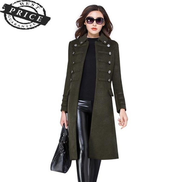 

women's wool & blends women turn down winter collar slim coat autumn fashion mid long double breasted plus size female outerwea, Black