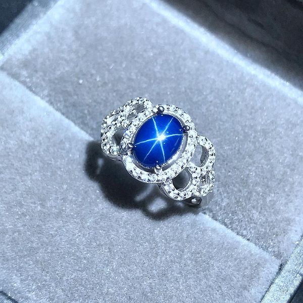

cluster rings starlight sapphire ring, classic 925 pure silver star line beautiful mail packing, Golden;silver
