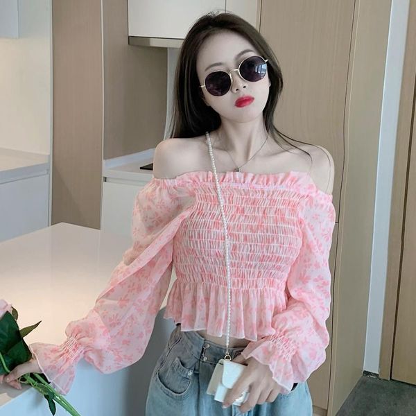 

women's blouses & shirts coigarsam chiffon blouse women summer puff sleeve blusas womens and pink 0572, White