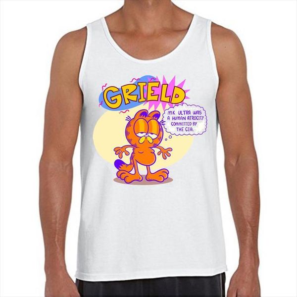 

funny grielddd cat printed garf men tank cool garfield vest sleeveless tee o neck, White;black
