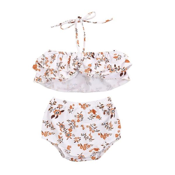 

one-pieces baby girl kids swimwear two pieces flowers swimming suit halter crop high waist bottoms infant bathing beachwear, Black