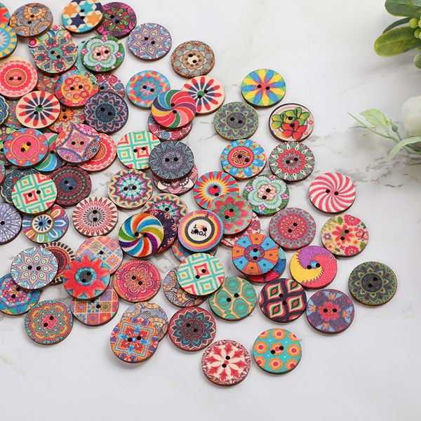 

100pcs wooden buttons retro printing round shape two holes 1.5cm 2.0cm 2.5cm size decorate diy accessories, Blike;white