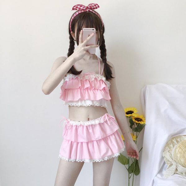 

women's swimwear japanese kawaii girl summer season korean version cute swim bikinis set bathing suit women, White;black