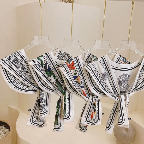 

scarves silk shawl scarf fake collar neck decorative printed small outer wear protection waistcoat cartoon, Blue;gray