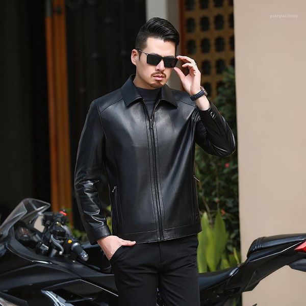 

winter middle-aged leather haining male goat sheepskin coat jacket, men's dad & faux, Black
